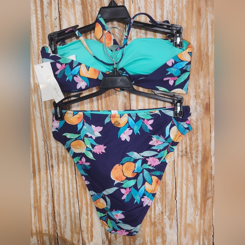 NWT Sunshine 79 High Waist‎ Bandeau Peach's Fruit Floral Bikini 6 - Picture 3 of 5
